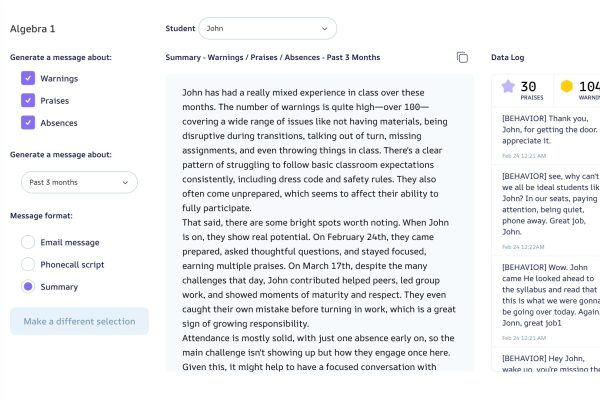 Generate a summary across months to view a student's journey